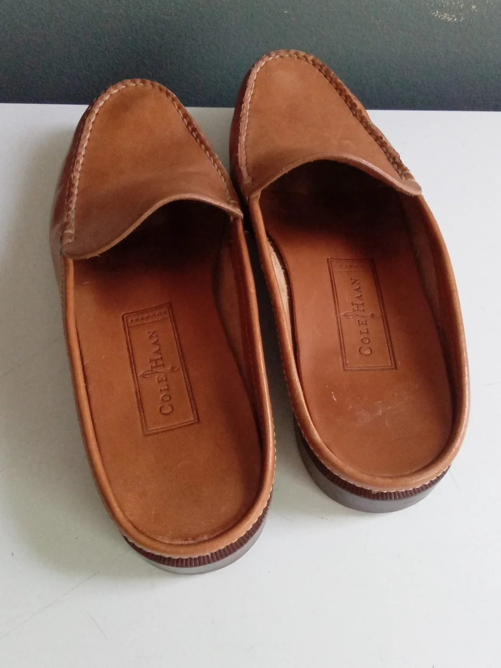 Cole Haan Country Kids Tan Leather Moc Toe Mule Loafers Slip On Shoes